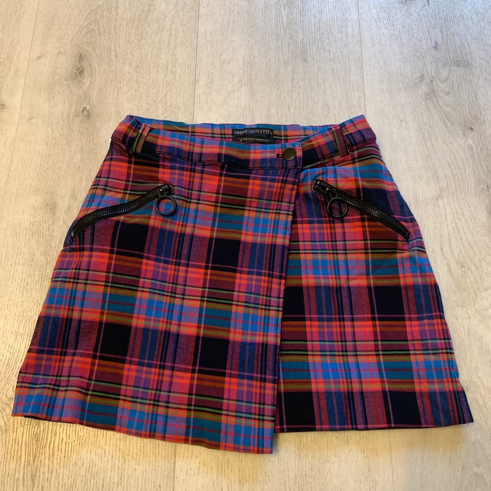 Urban Outfitters Colorful Plaid Pelmet Mini Skirt - Size M y2k vintage